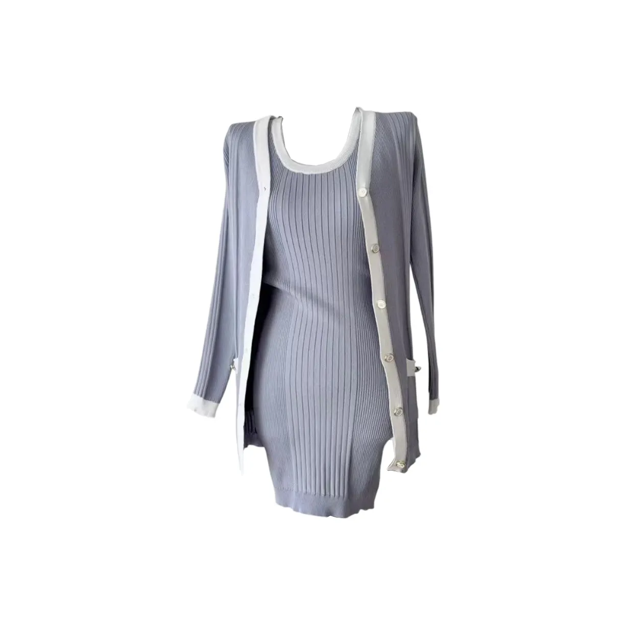 GRAYISMOON Серый Кардиган + Платье-камзол Женское Слиплатье