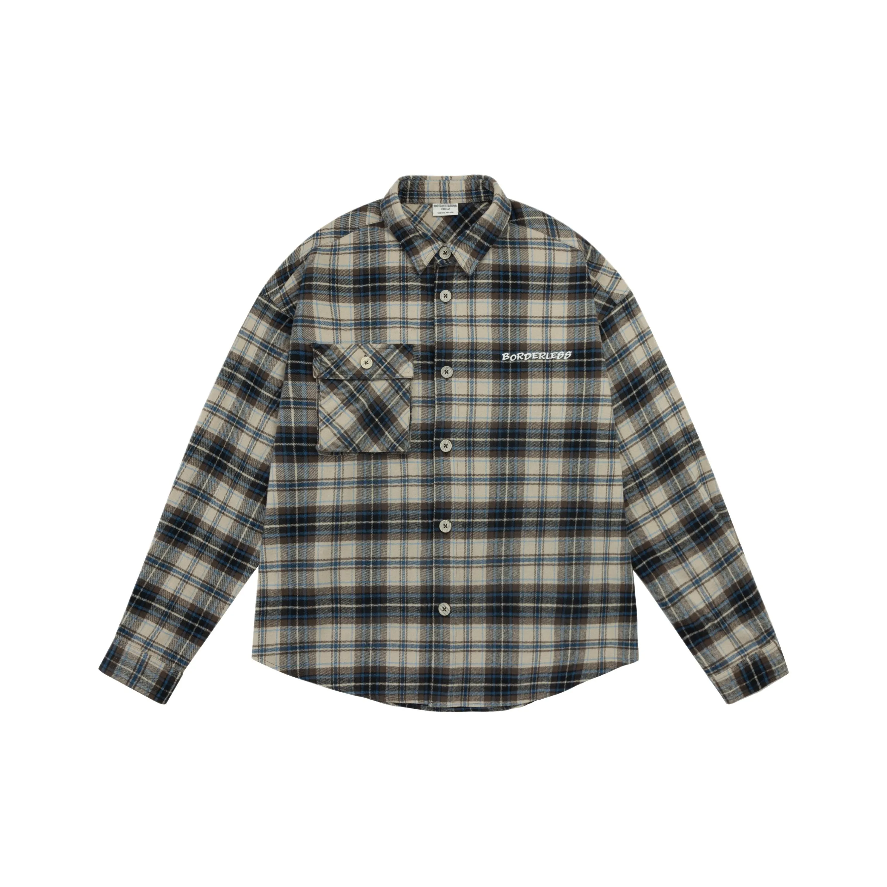 Borderless BDLS Бежевый Синий Check Унисекс Рубашки