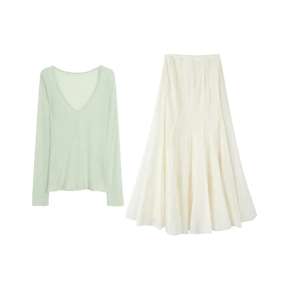MARIE·COCO Светло-зеленый топ * 1 + Юбка * 1 Женские комплекты с юбкой