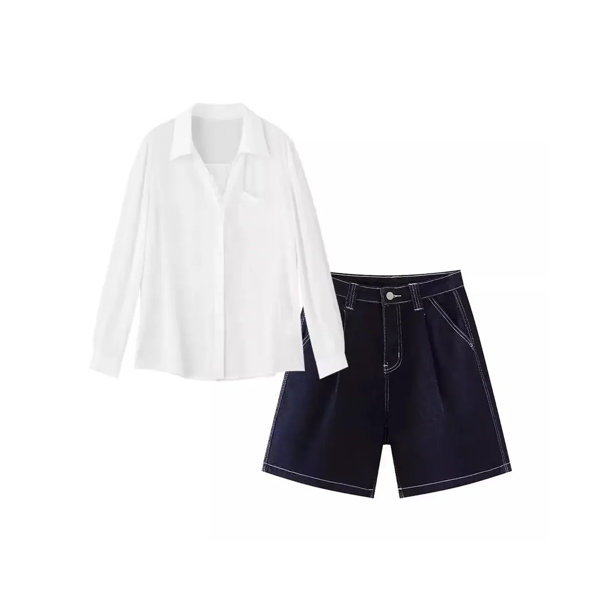 COVER TIME Белый топ + черные штаны Женские Повседневные костюмы