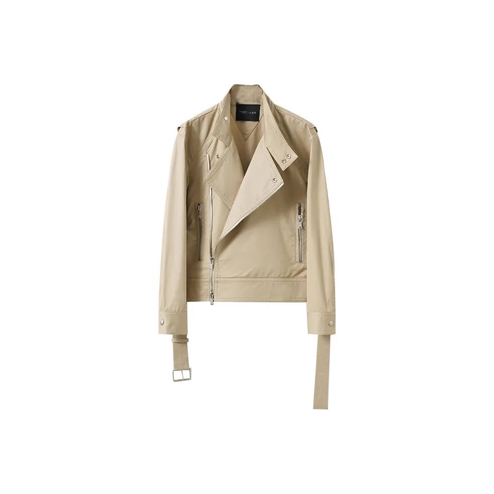 Musewave [Ветер Rising Лондон]Slit Планка Заказной Окрашенная Ткань Укороченный Рабочий стиль Хлопок Тренчкот Женские