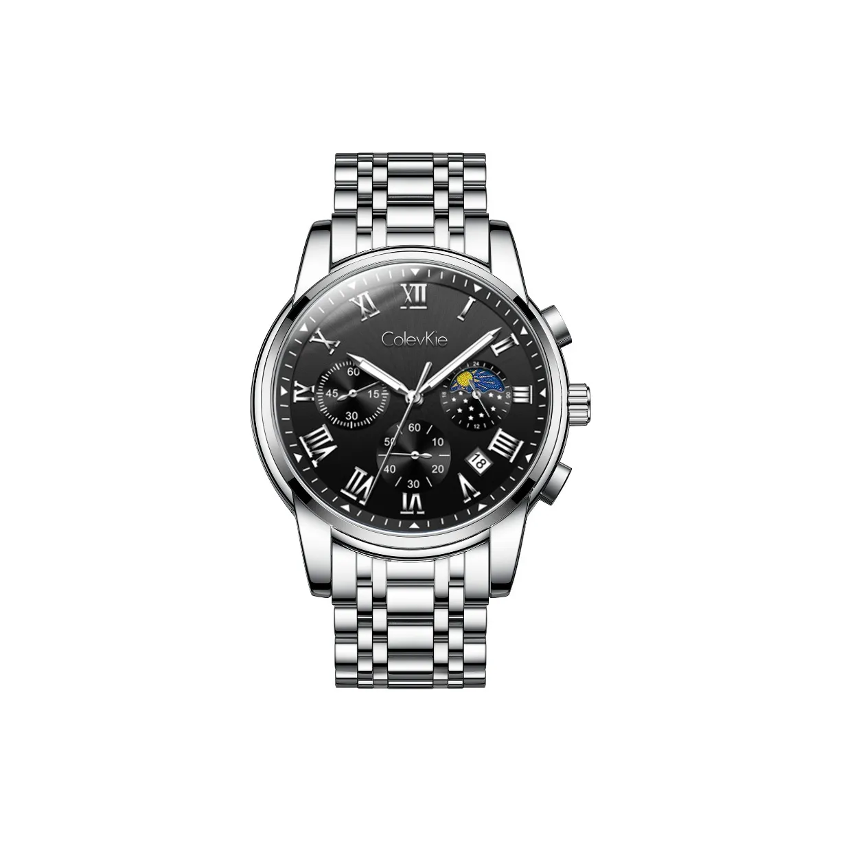 ColevKie Кварцевый механизм ремешок из нержавеющей стали мужские часы черный циферблат