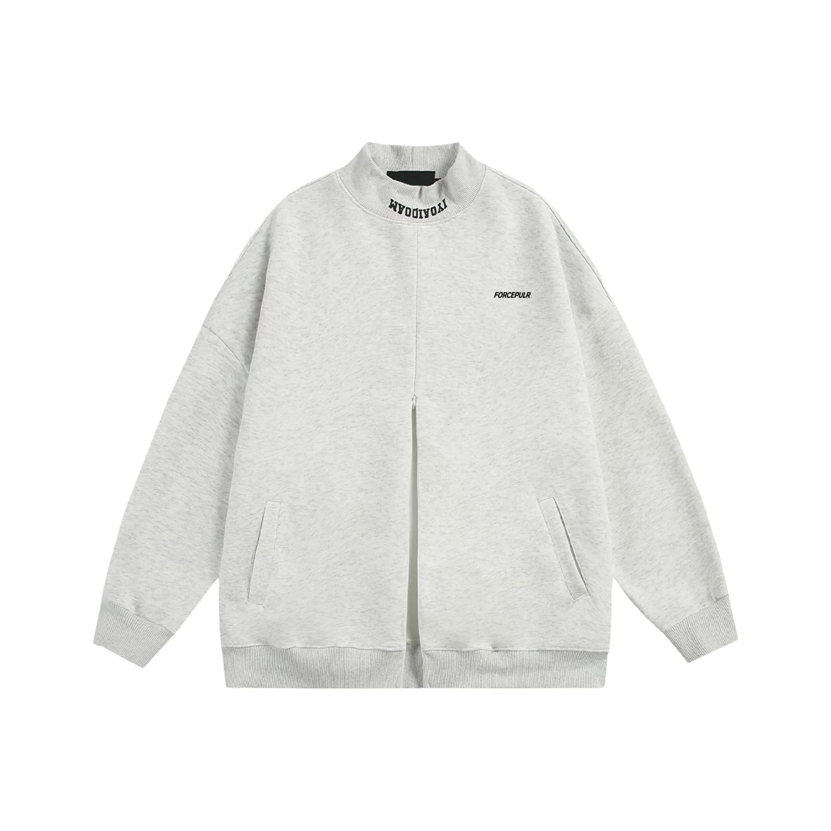 FORCEPULR Воротник-стойка Длинный рукав Кардиган с молниями Пуловер Толстовка Унисекс