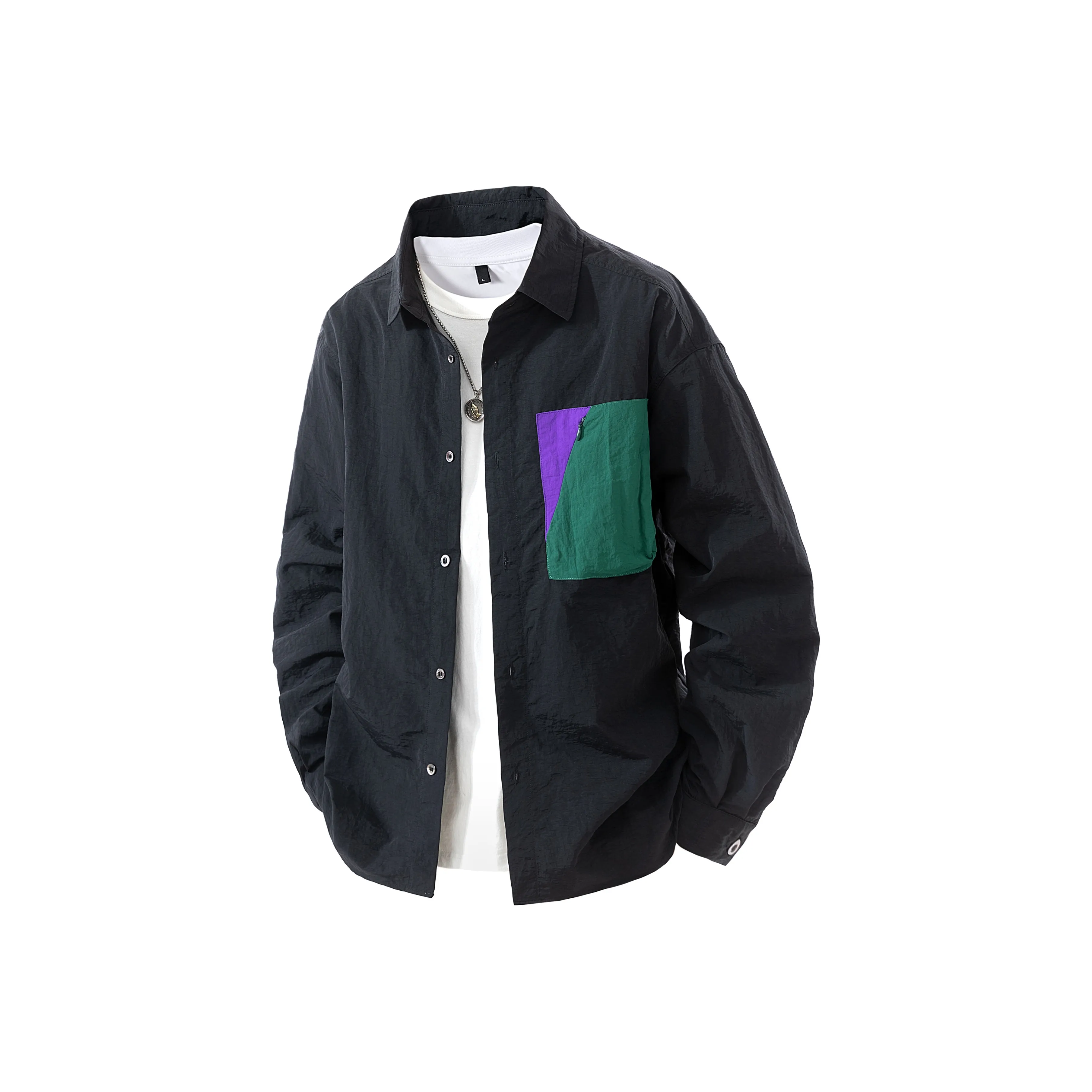 PASOK Длинный рукав рубашка унисекс вентиляционный карман многоцветный модный бренд рубашка пальто унисекс