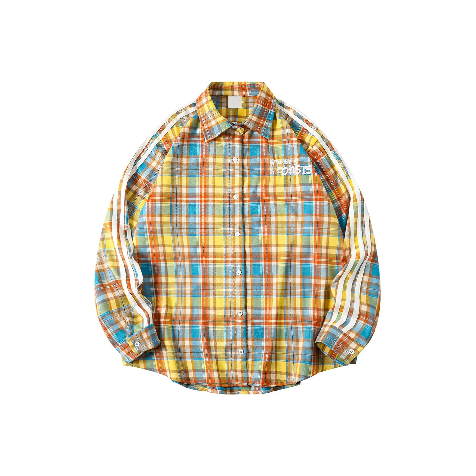 FOASIS Shirts Unisex Yellow Plaid Long Sleeved