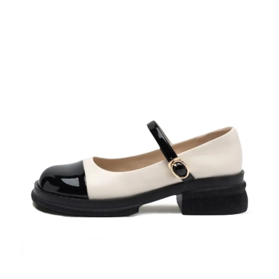 7 SEVFUN Французский Элегантность Элегантный CHANEL Inspired Грубый каблук Туфли Мэри Джейн Женские