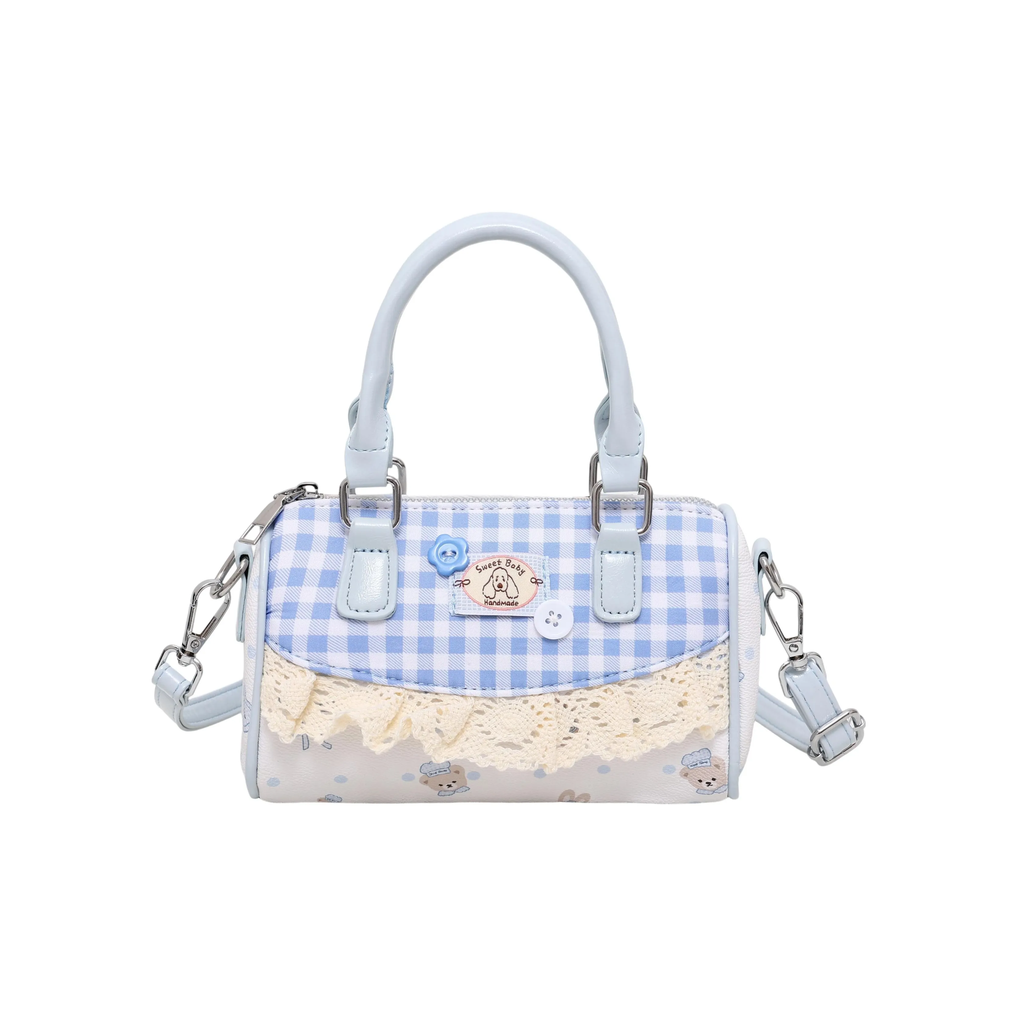 Miss Angel Special Material Crossbody One Shoulder Bag Regular Women's Seersucker Pink Bear Blue Мисс Энджел Спешл Материал Через плечо Одно плечо Сумка Регулярный Женский Серсак Розовый Медвежий Синий