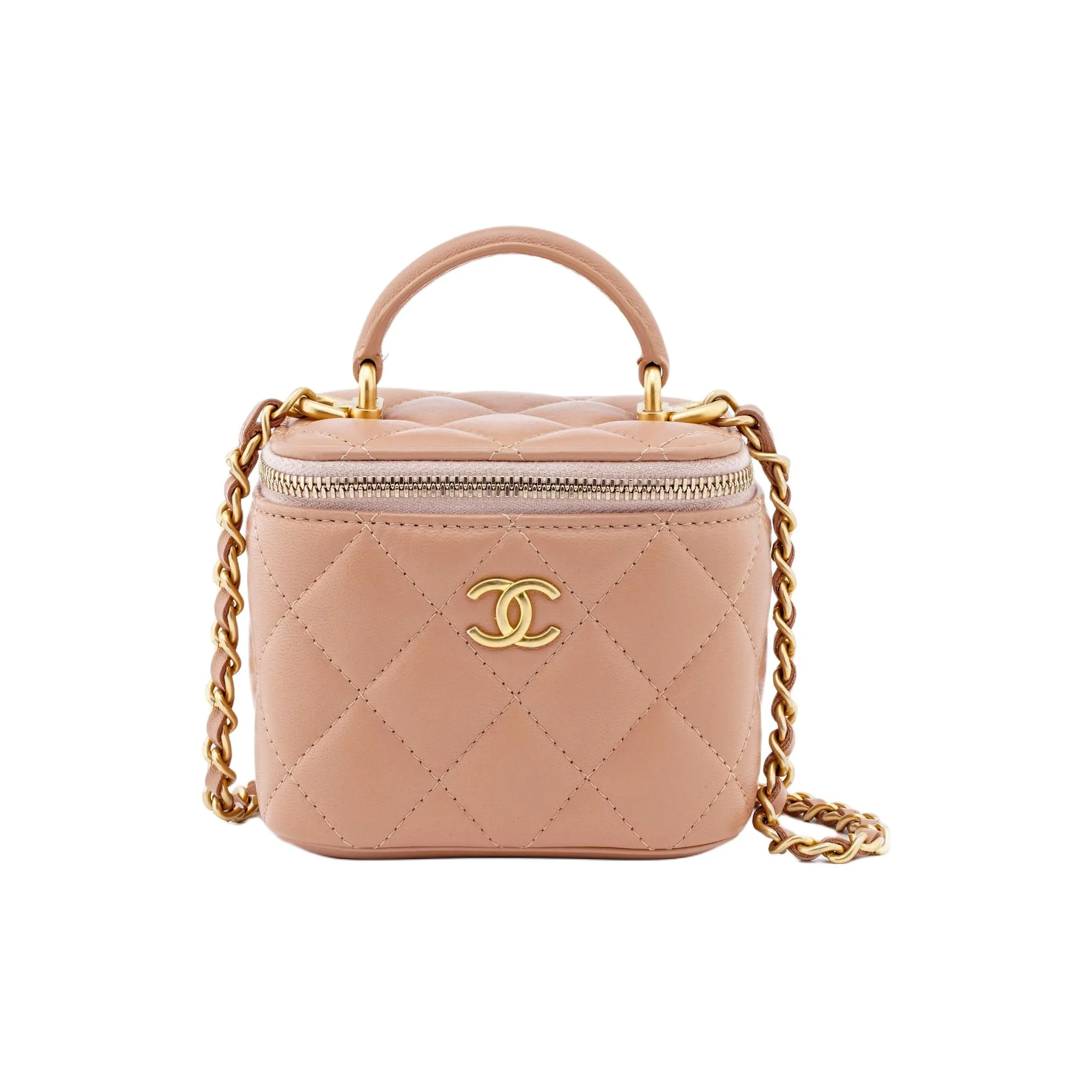 CHANEL Lambskin Box Bag, Shoulder Bag, Crossbody Bag Women's Beige