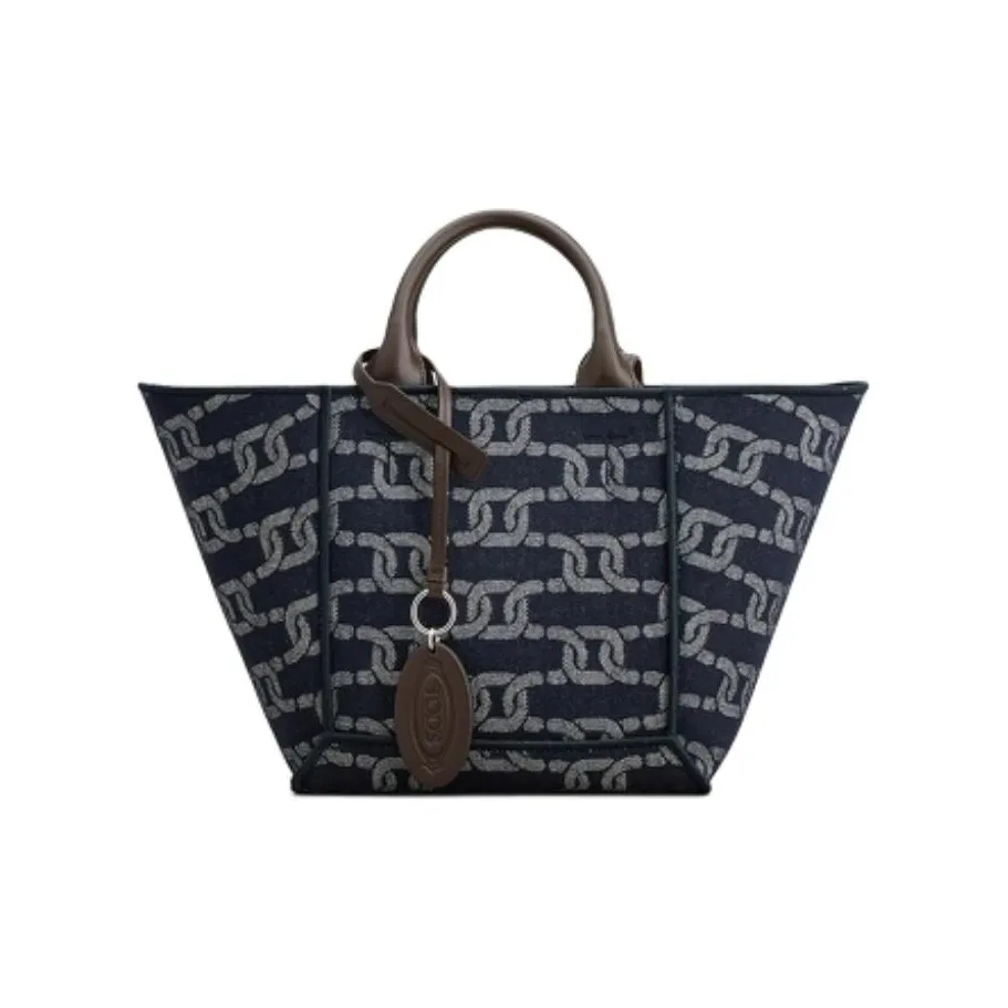 TOD'S Fabric Tote Bag, Shopping Bag, Handbag, Shoulder Bag Small Unisex Black & Gray
