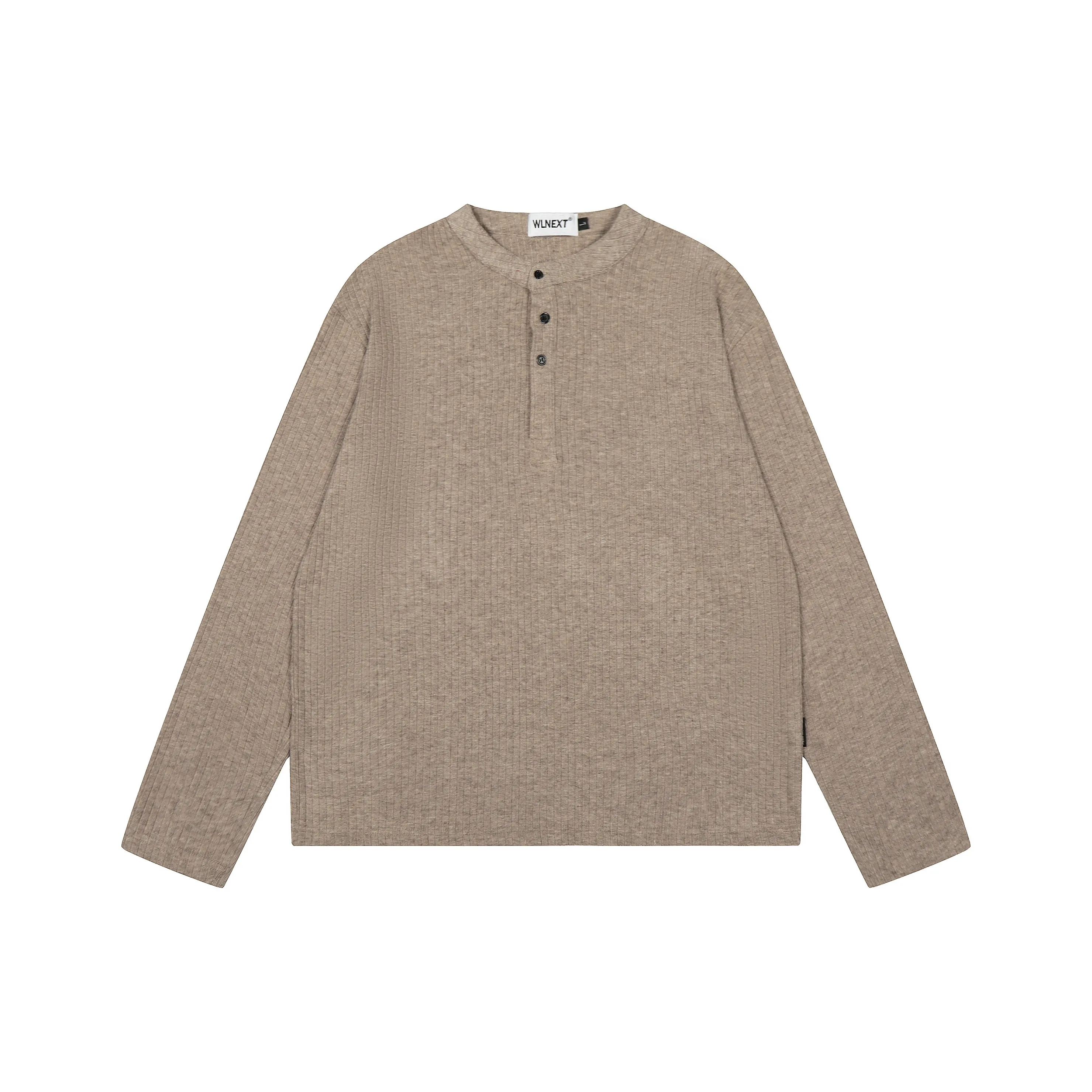 WLNEXT Воротник хенли Длинный рукав Трикотаж Мужской Премиум Базовый слой T Рубашка Trend Унисекс