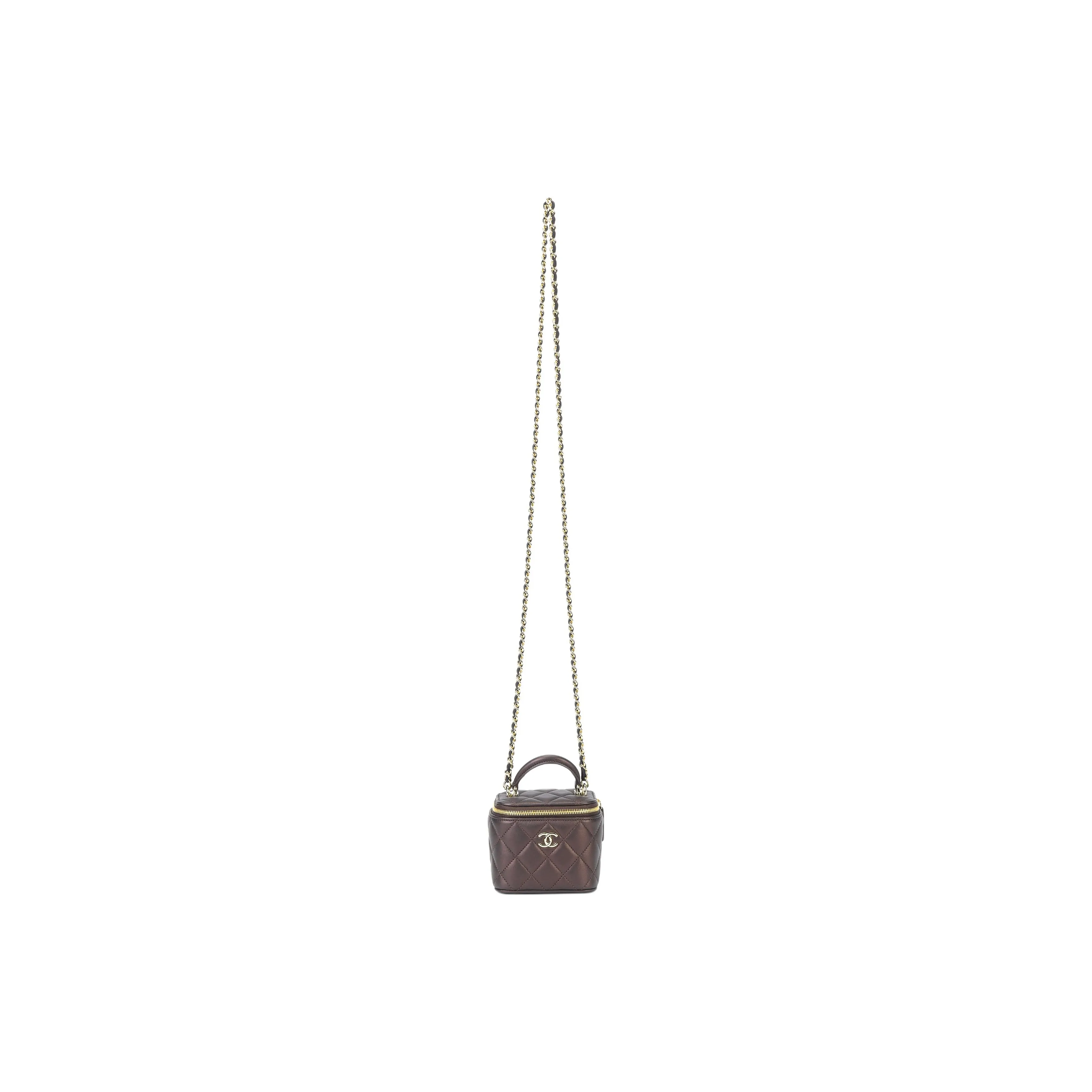 CHANEL Lambskin Box Bag, Handbag, Shoulder Bag, Crossbody Bag Mini Women's Dark Brown