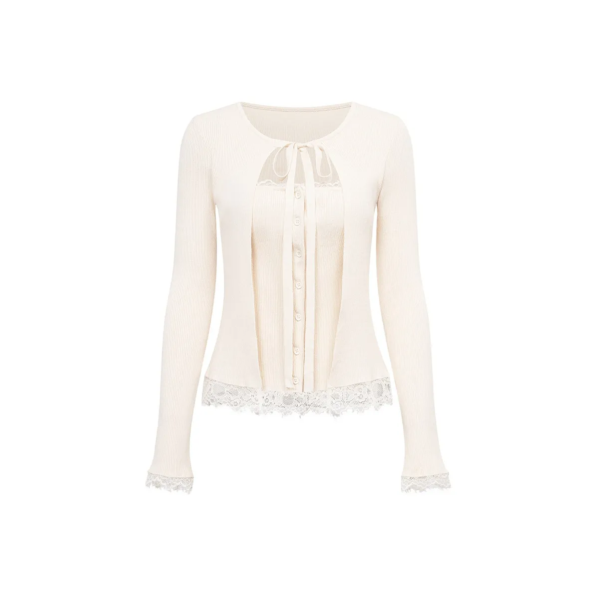 Ariseism Дизайн Пэчворк Кружево Отделка Mock Два Предмета Трикотаж Женские