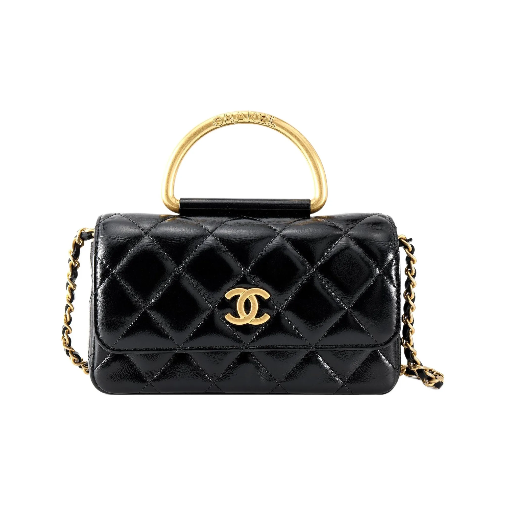 CHANEL Bright Lambskin Crossbody One Shoulder Handbag Women's Black