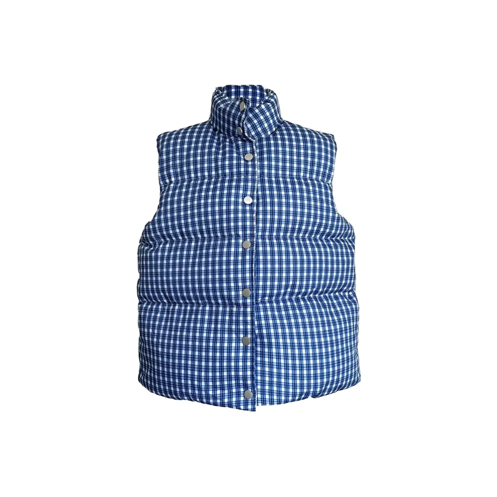 Garbege Синий Жилет Женские Пуховики