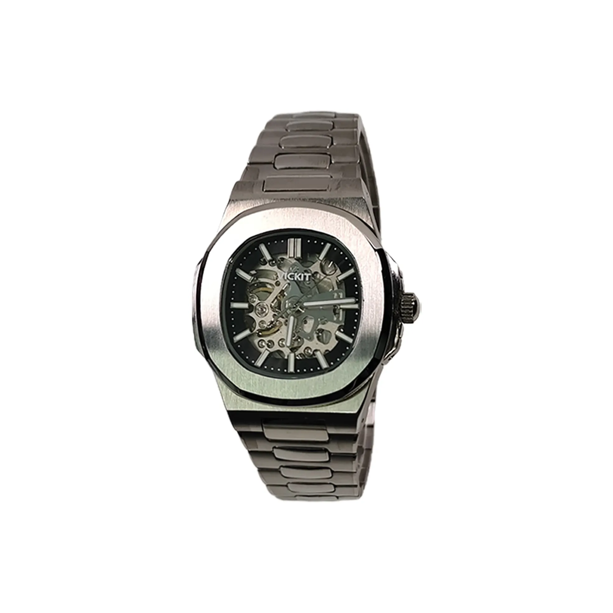 Vickit Механический механизм ремешок из нержавеющей стали мужские часы серебристый циферблат