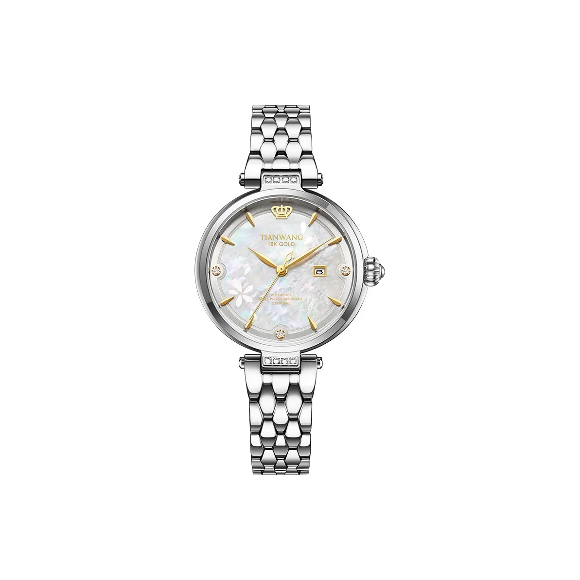 TIANWANG Golden Label Brings Blessings. Механический механизм стальной ремешок женские часы белый циферблат