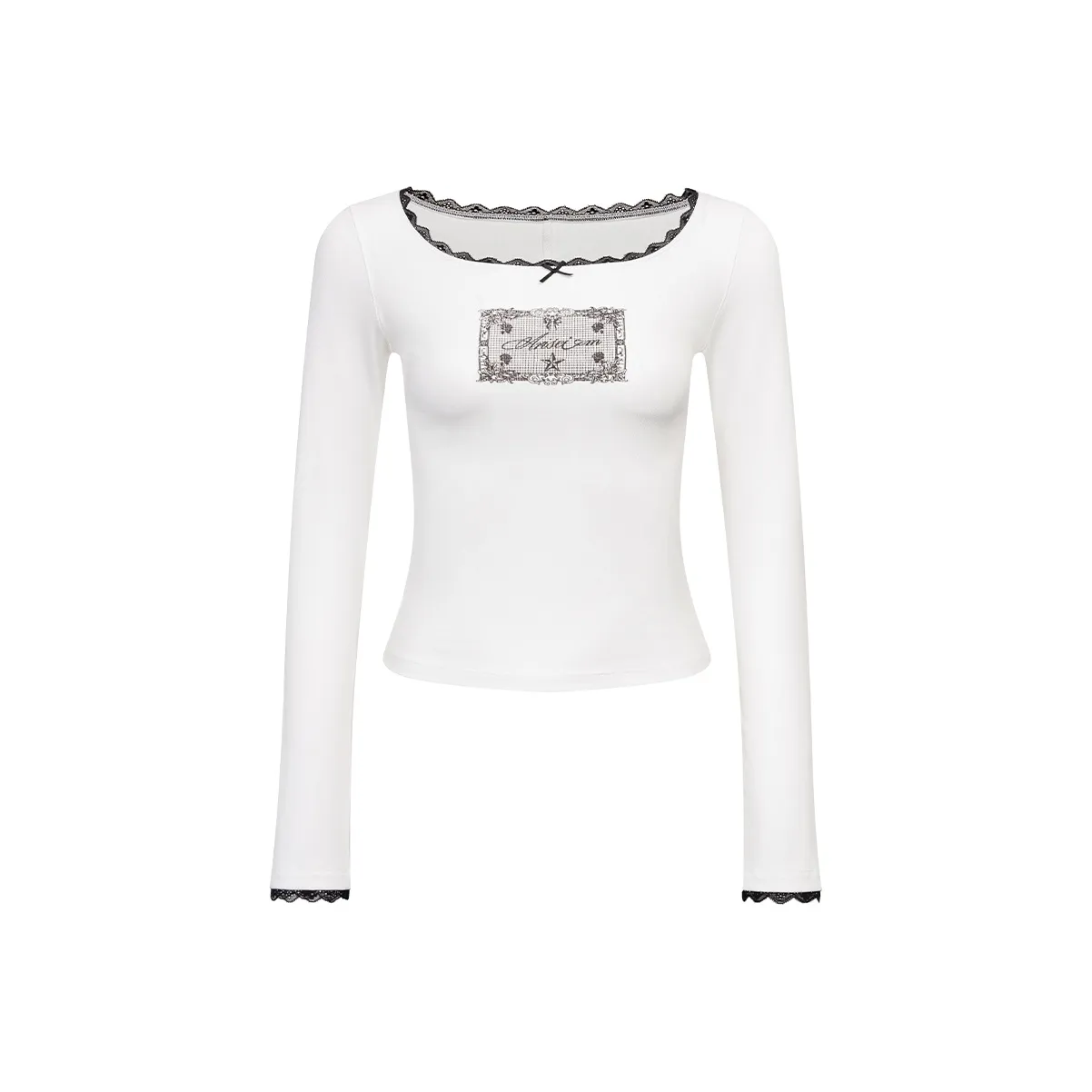 Ariseism Стандартный дизайн Кружевная отделка Длинный рукав Рубашка Женская AUTUMN Готическая Облегающий крой Топ Женская