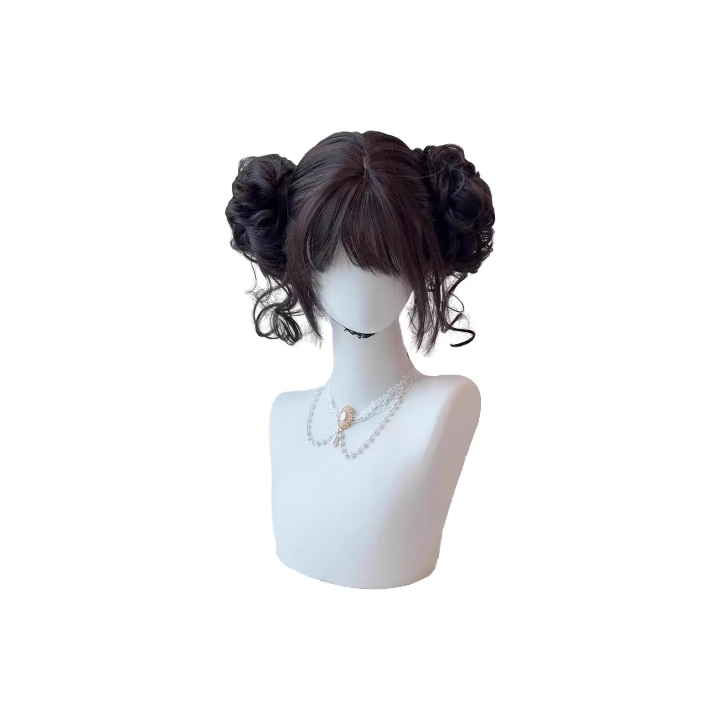 Northward Incline Короткий Прямые волосы с Двойной Бун Женская Перука Молодая Японская Лолита Съемная Цветочная Почка Голова Лолита