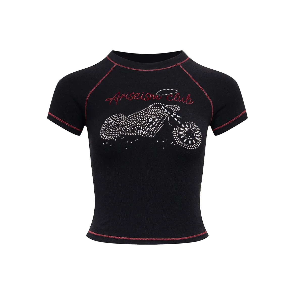 Ariseism Дизайн Сверкающий страз Короткий рукав Т-рубашка для женщин Летний Топ для девушек Облегающий крой