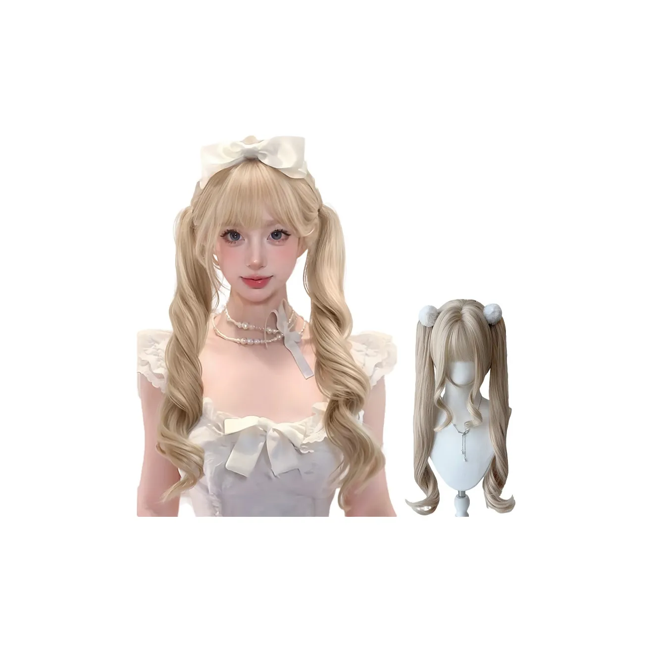 Northward Incline Кремовый Roll Женская Перука Лолита Белое Золото Roman Roll Lolita Double Ponytail