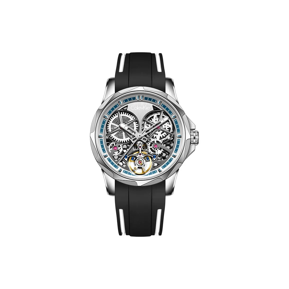 ColevKie Automatic Mechanical Movement Rubber Strap Watch Men's Watches Silver Dial