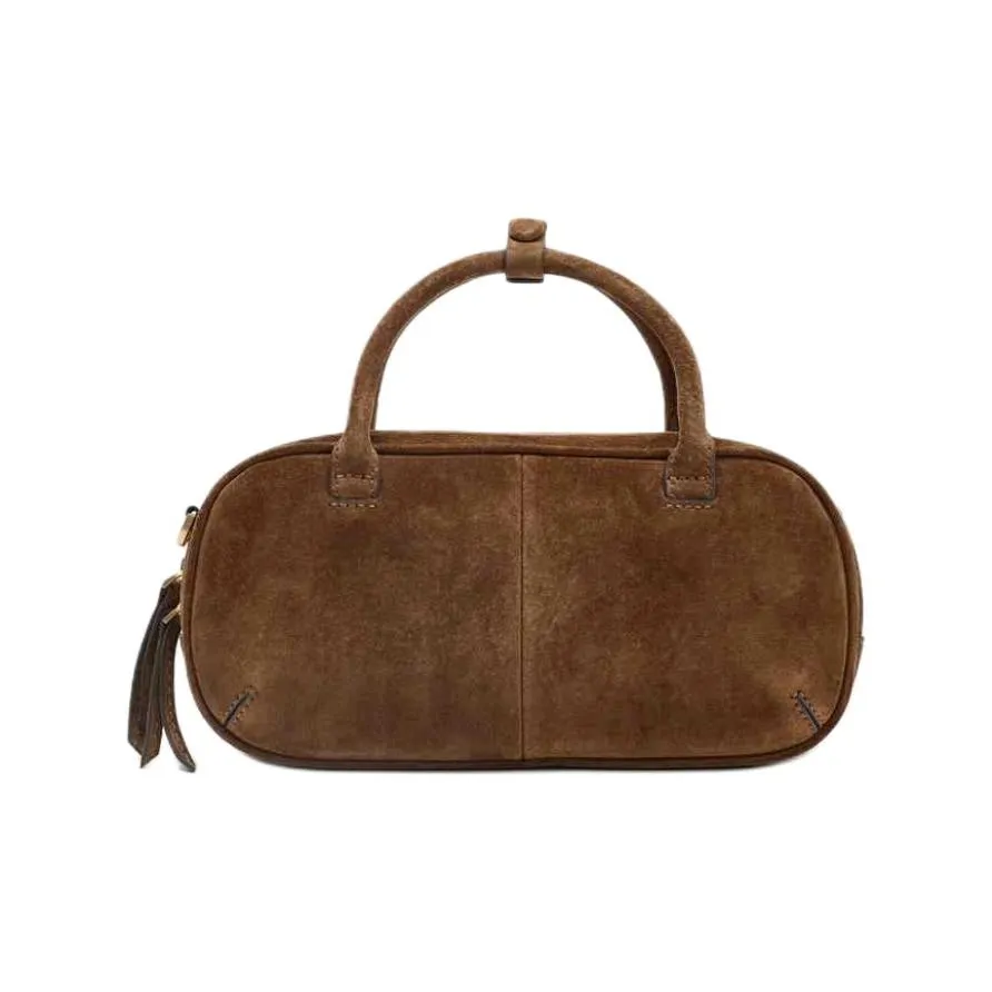 ZARA Сумка для боулинга из кожи средний размер женская коричневая