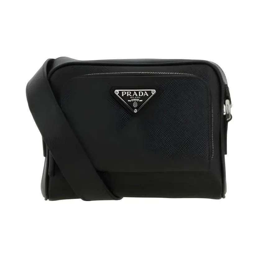 PRADA Leather Crossbody Bag, Shoulder Bag Men's Black