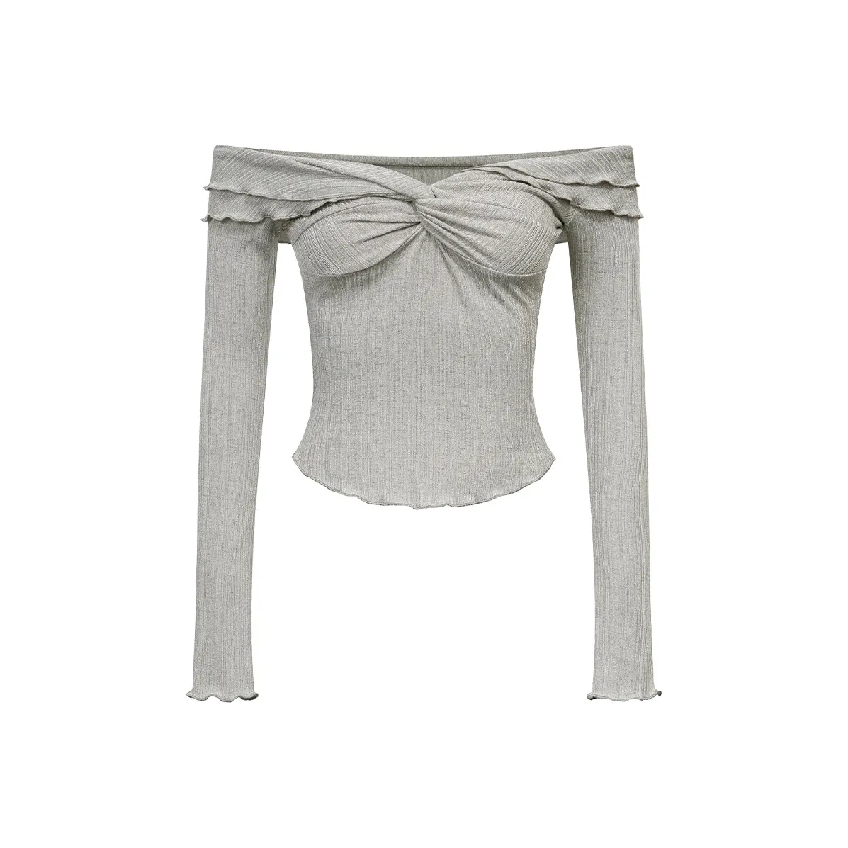 Ariseism Стандартный Stylish Off The Плечо С рюшами на подоле Длинный рукав Т-рубашка Женская AUTUMN Girl Hot Фит Трикотажный Топ Женский