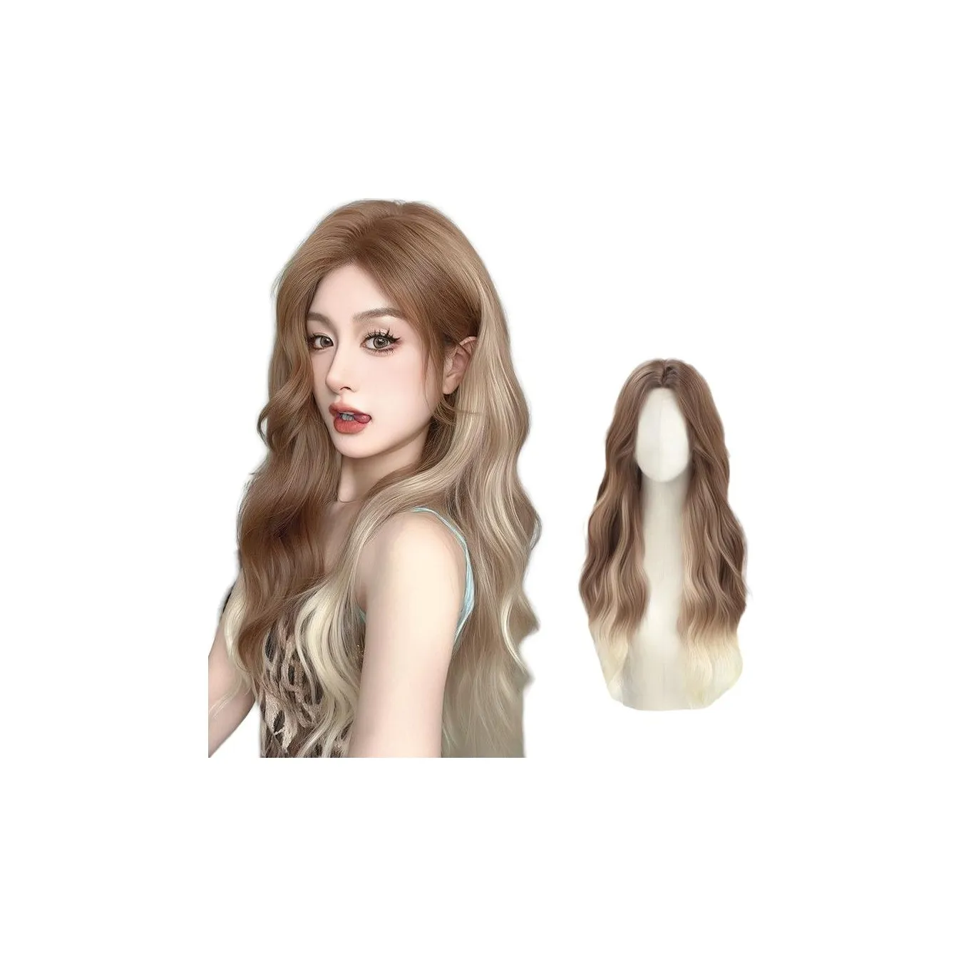 UMIFFA Forehead Lace Gradient Dye Женская Большая волна Длинные волосы Женский парик Высокотемпературная пряжа