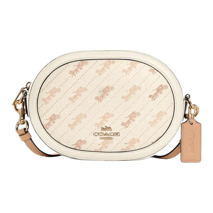 COACH Coated Canvas With Leather Camera Bag, Shoulder Bag, Crossbody Bag Trumpets Women's Ecru