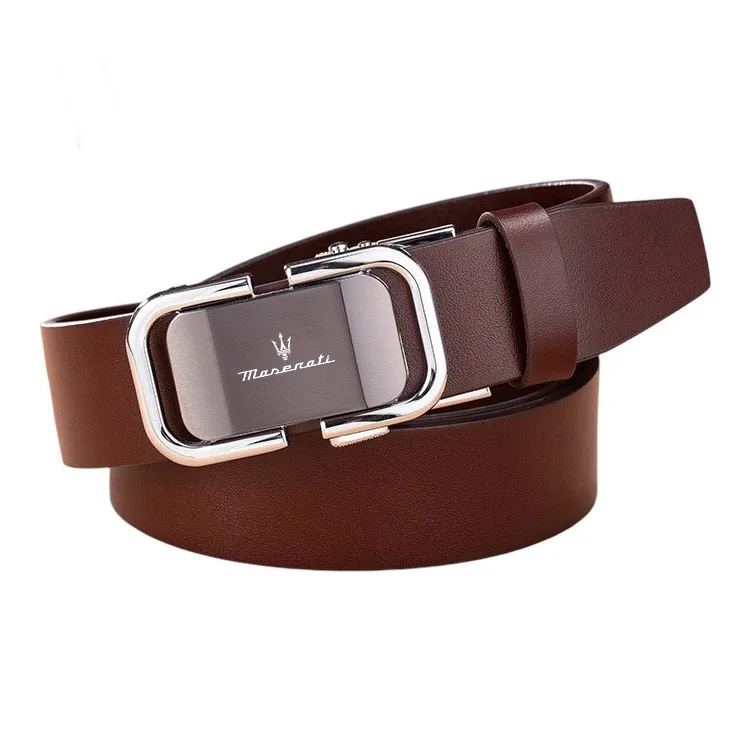 Maserati Ремень из коровьей кожи мужской белый застежка кофейный 3,5 см