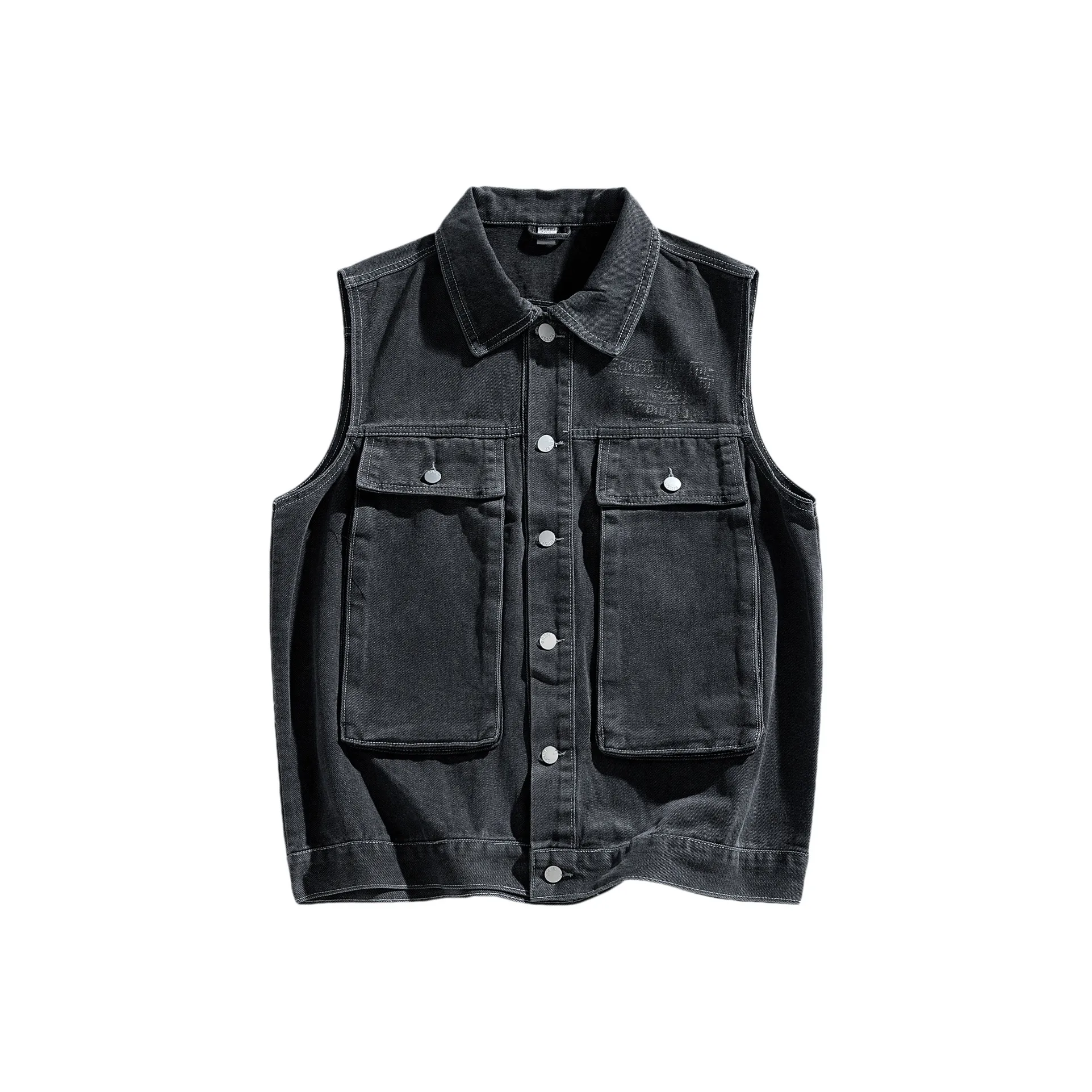 PASOK Trendy Versatile Outfit Промытый деним Куртка Мужской Жилет Студенты Свободный крой Верхняя одежда Весна ОСЕНЬ Мужской