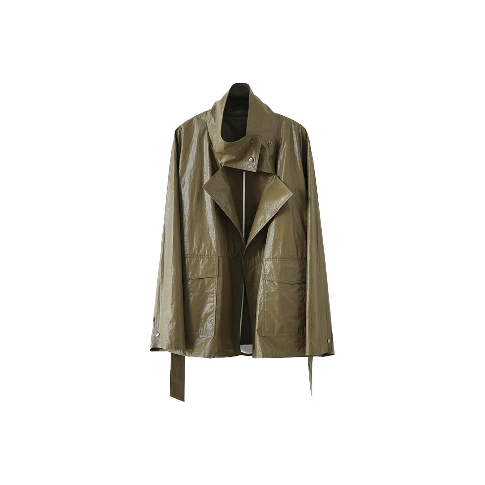 Musewave Импортный Легкий Покрытый Широкий крой Воротник-стойка MID Длина Тренчкот с Дизайном Feel Женские