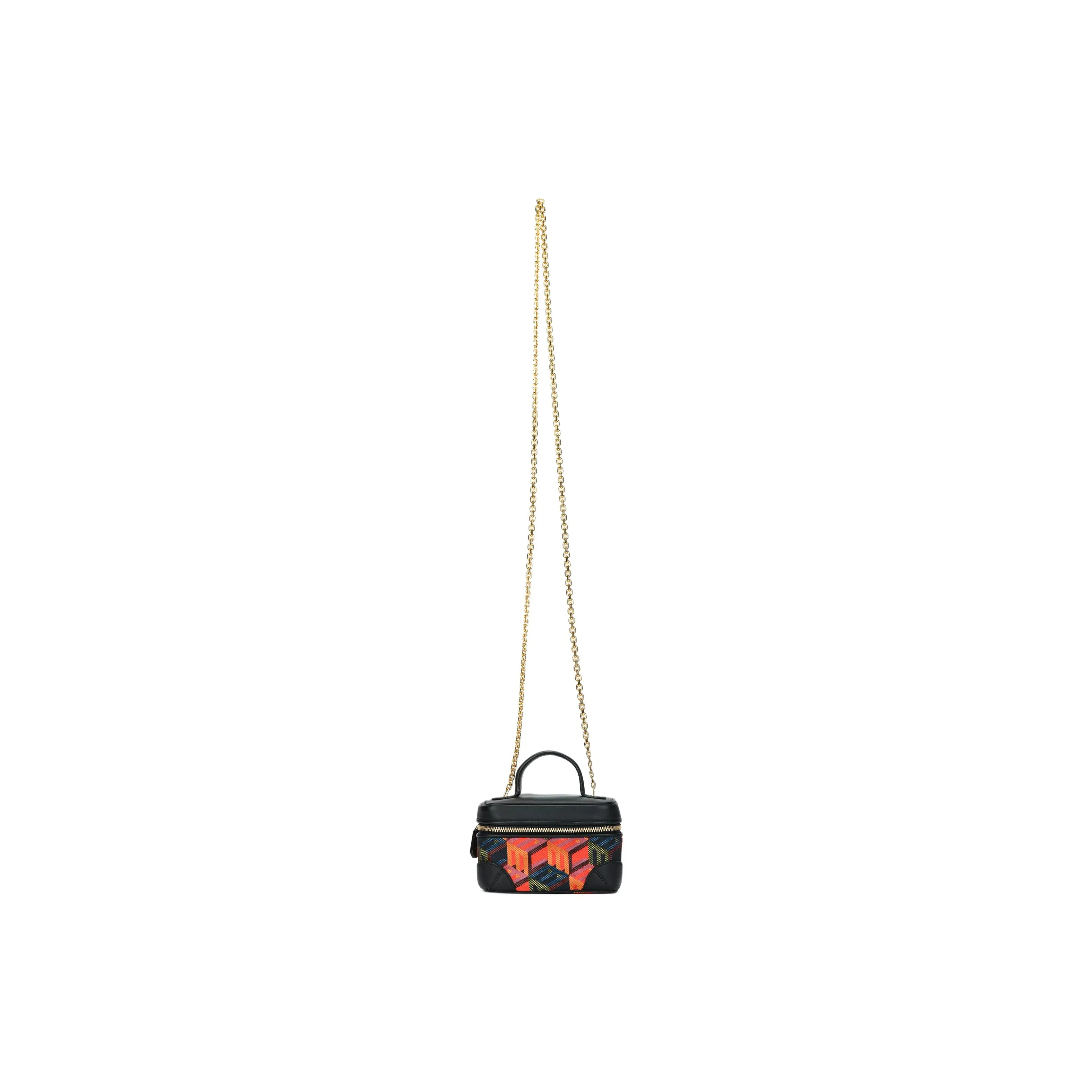 MCM Jacquard Fabric With Cow Leather Makeup Case Box Bag Crossbody Bag Handbag Extra Mini Women's Black Red Multicolor