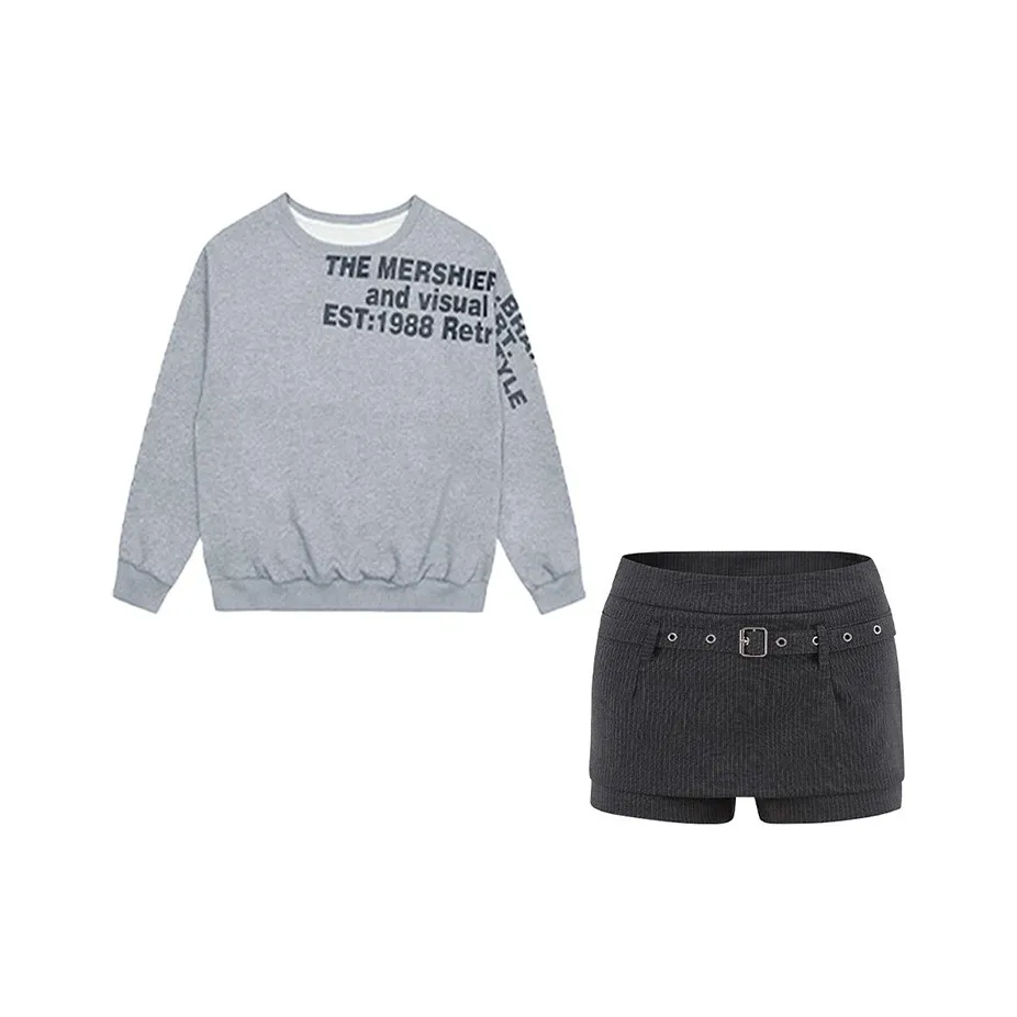 MARIE·COCO Серый топ + Шорты-юбка Женские Комплекты с юбкой