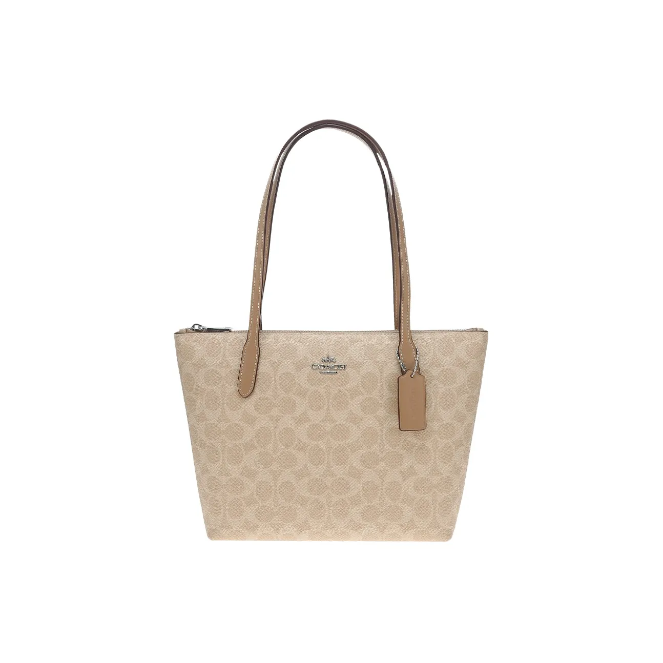 COACH Fiona Холст и Кожаная Сумка-тоут Сумка для покупок Сумка через плечо Маленькая Женская Абрикосовая