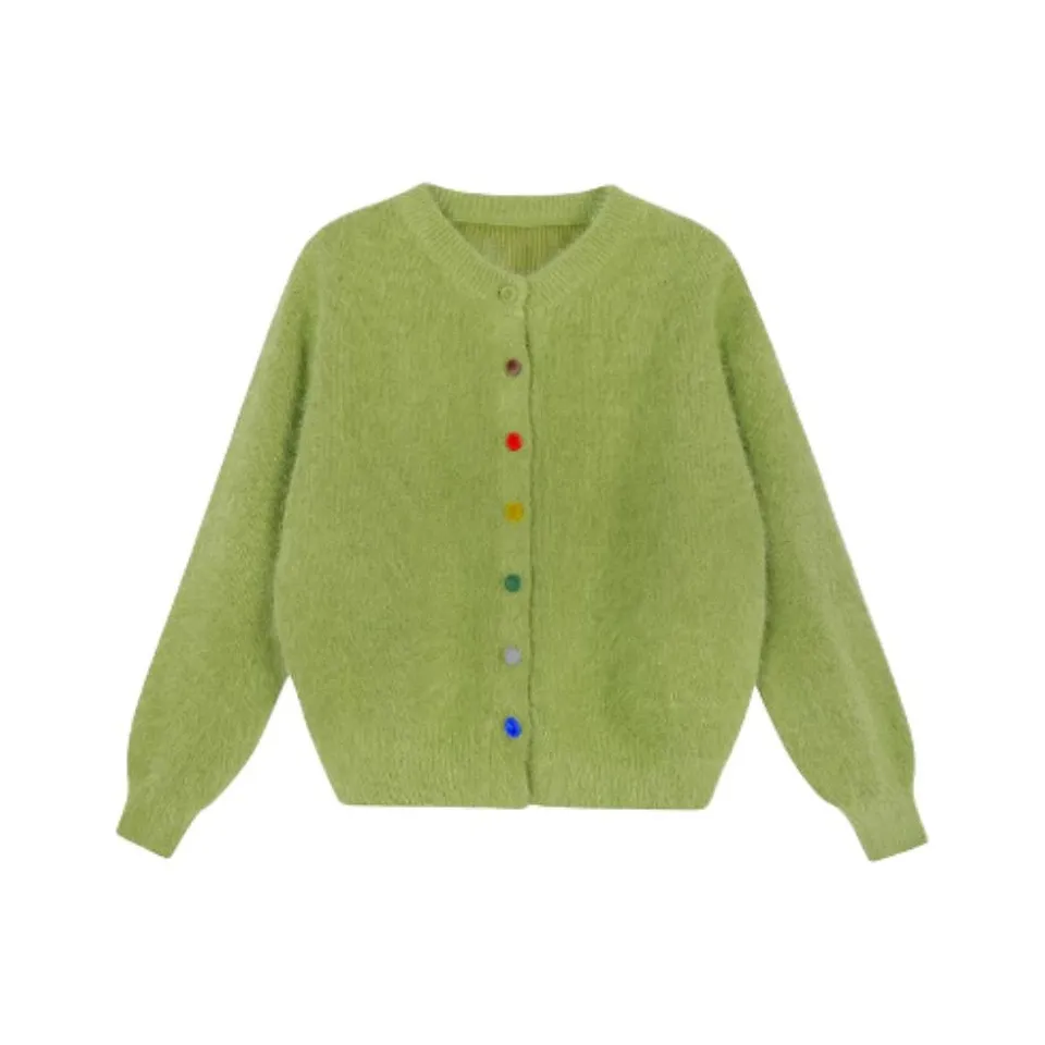 IUNOP Непритянутый стиль Свободный крой Кожа Подчеркивающий фигуру Дизайнерский Трикотажная ткань Кардиган Женский