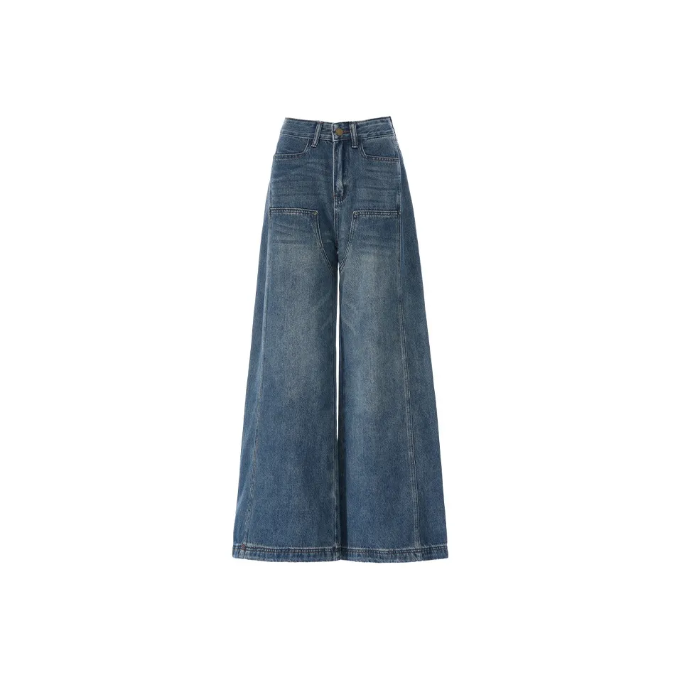 POPO.INFO Винтажные синие брюки женские джинсы