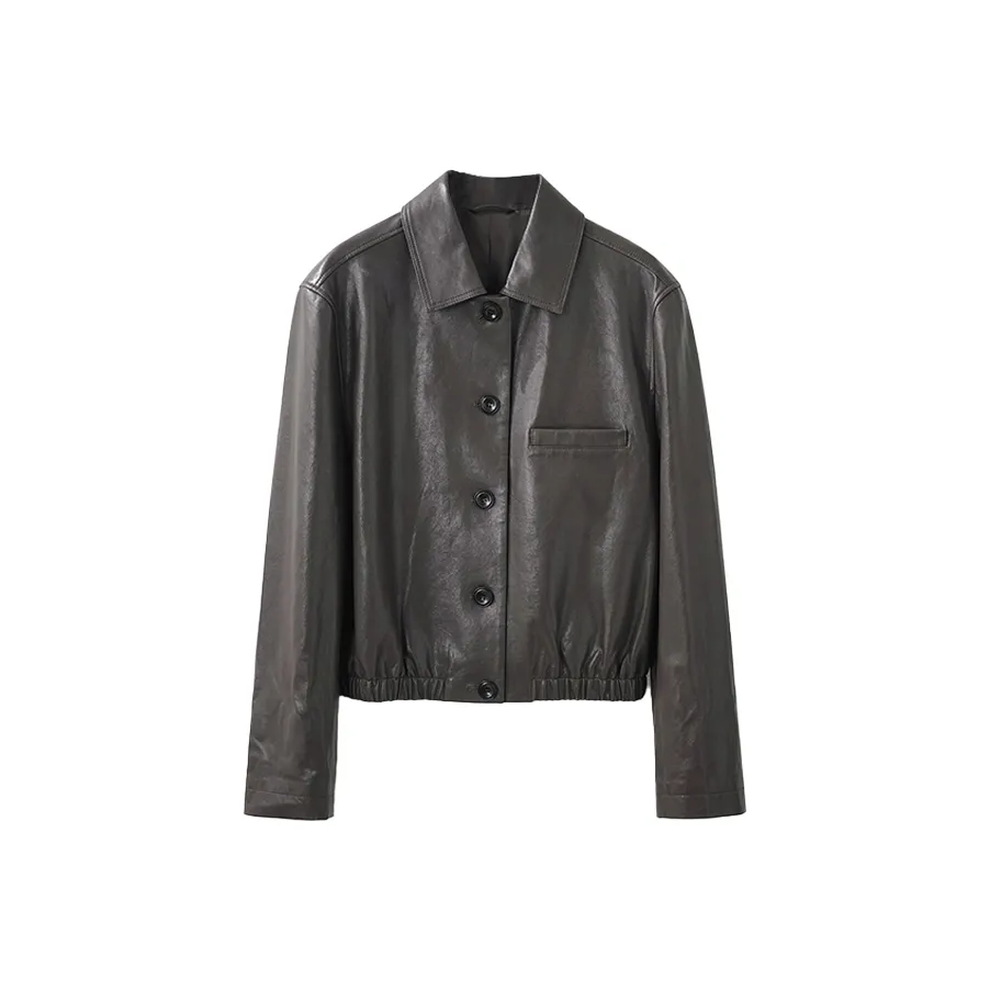 Musewave Растительное дубление овчина 3D-эффект укороченный кожа куртка пальто женский