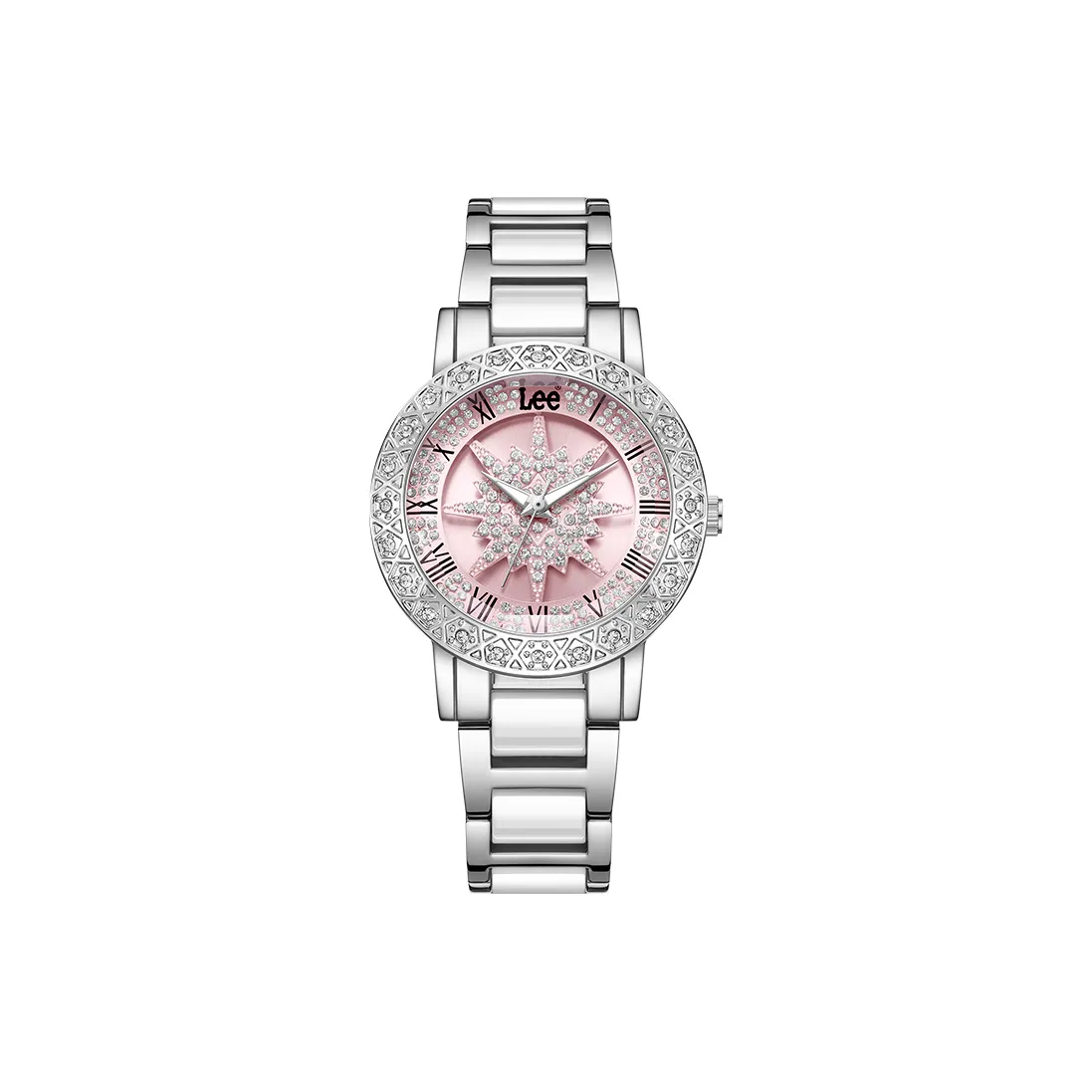 Lee Shiny Colors Collection Кварцевые часы Стальной керамический ремешок Розовый циферблат Женские часы