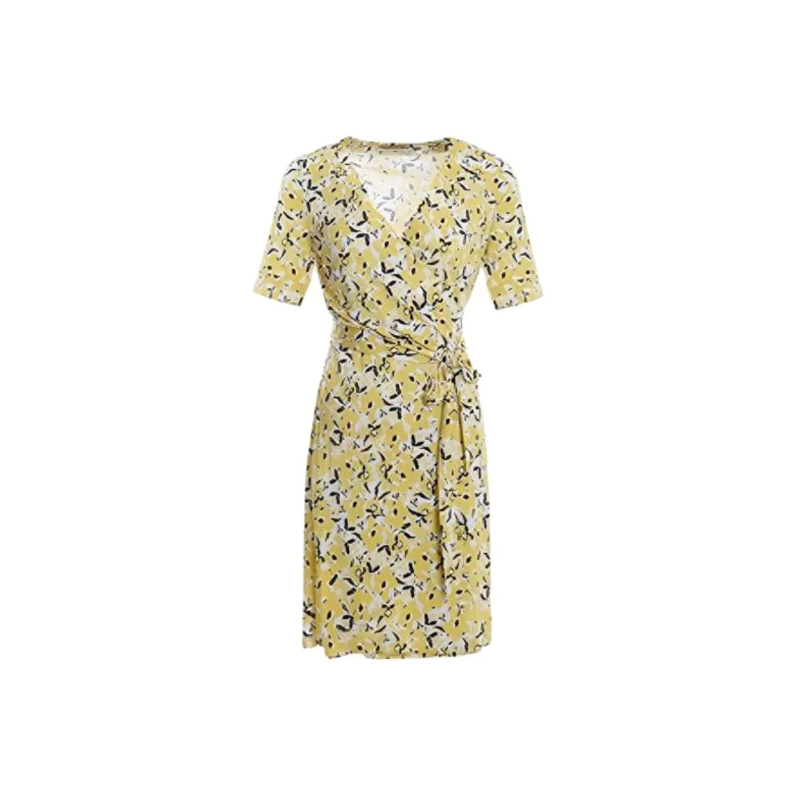 BESIONIA SS21 Короткий рукав Платье Женское Желтый Цветочный