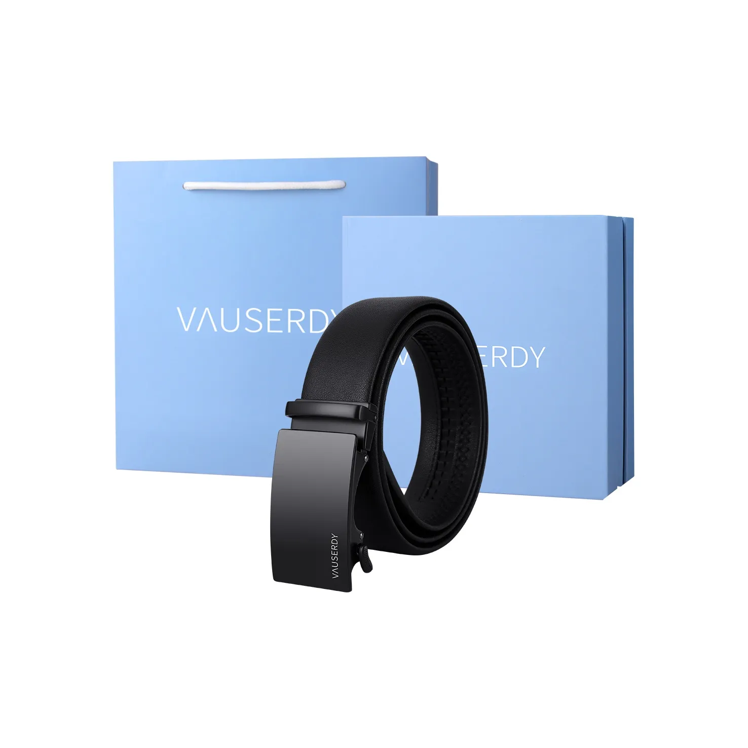 VAUSERDY Ремень из крупнозернистой текстуры коровьей кожи модный мужской черный 3,5 см набор в подарочной коробке