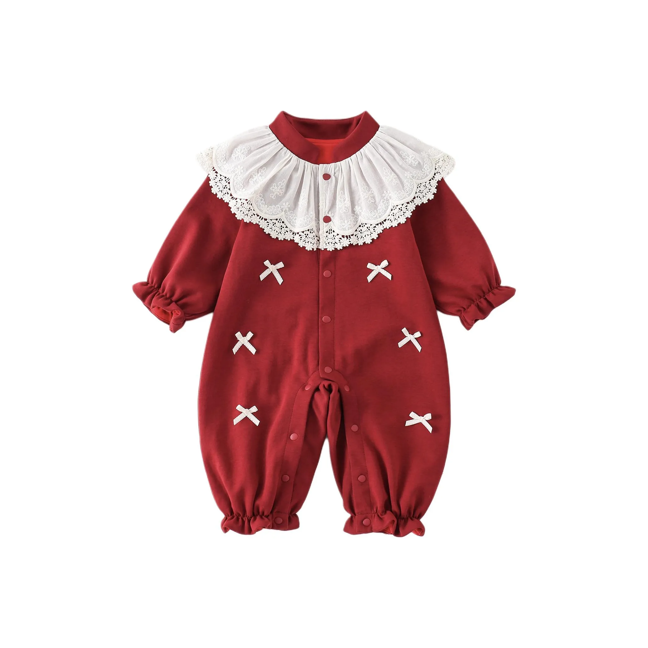 XiaoJinBu Темно-красные комбинезоны ползунки для малышей
