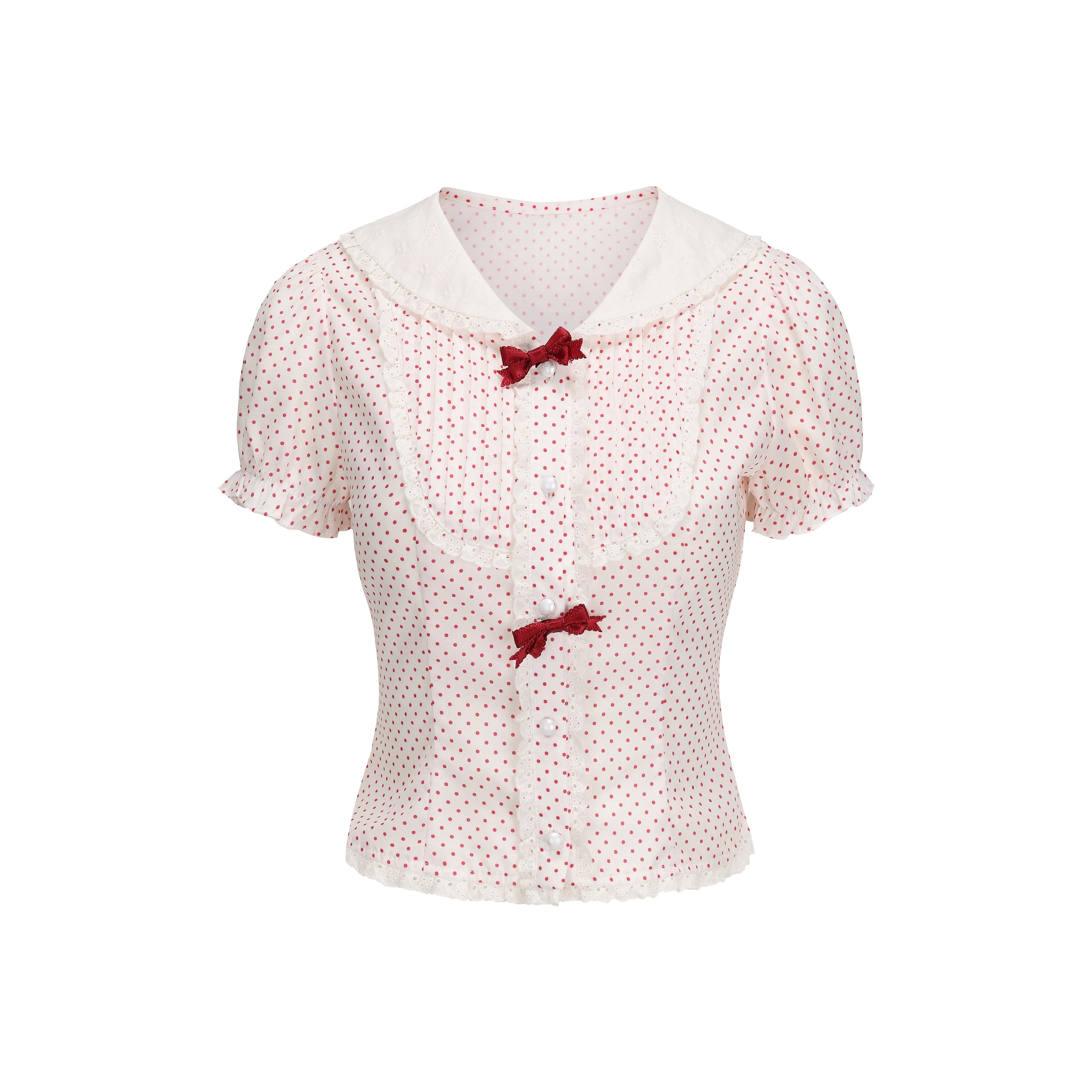 CHIWAWAMEME Кремовый Бежевый и Красный в Полка Дот Рубашка Женская T Рубашка