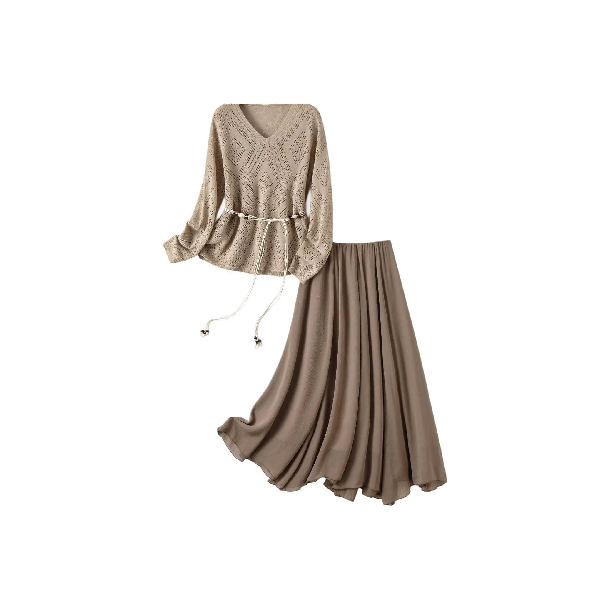 IHIMI Абрикос+Кофе Женские Комплекты с Юбкой