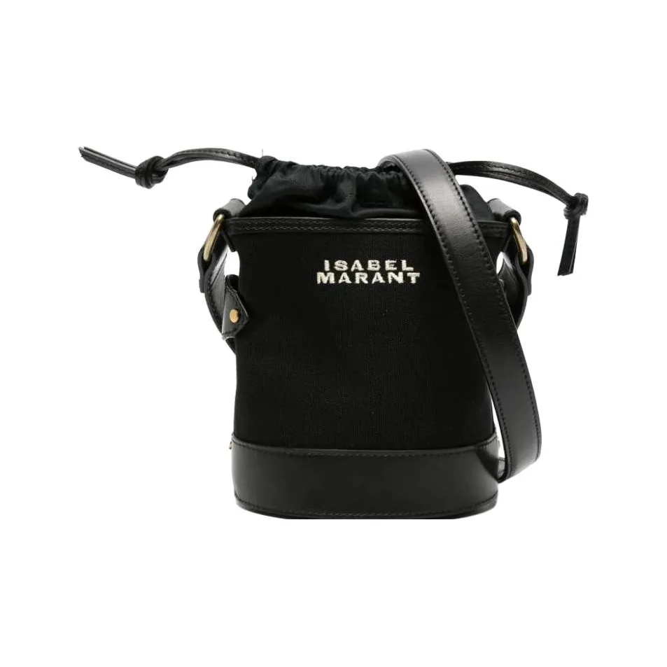 ISABEL MARANT Cotton With Calfskin Bucket Bag, Shoulder Bag, Crossbody Bag Trumpets Women's Black