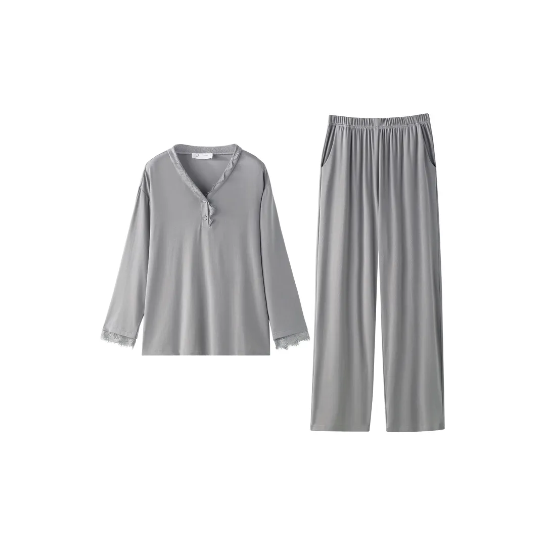 MEONSILL Весенний и Осенний комплект пижам для женщин 2 предмета темно-серый