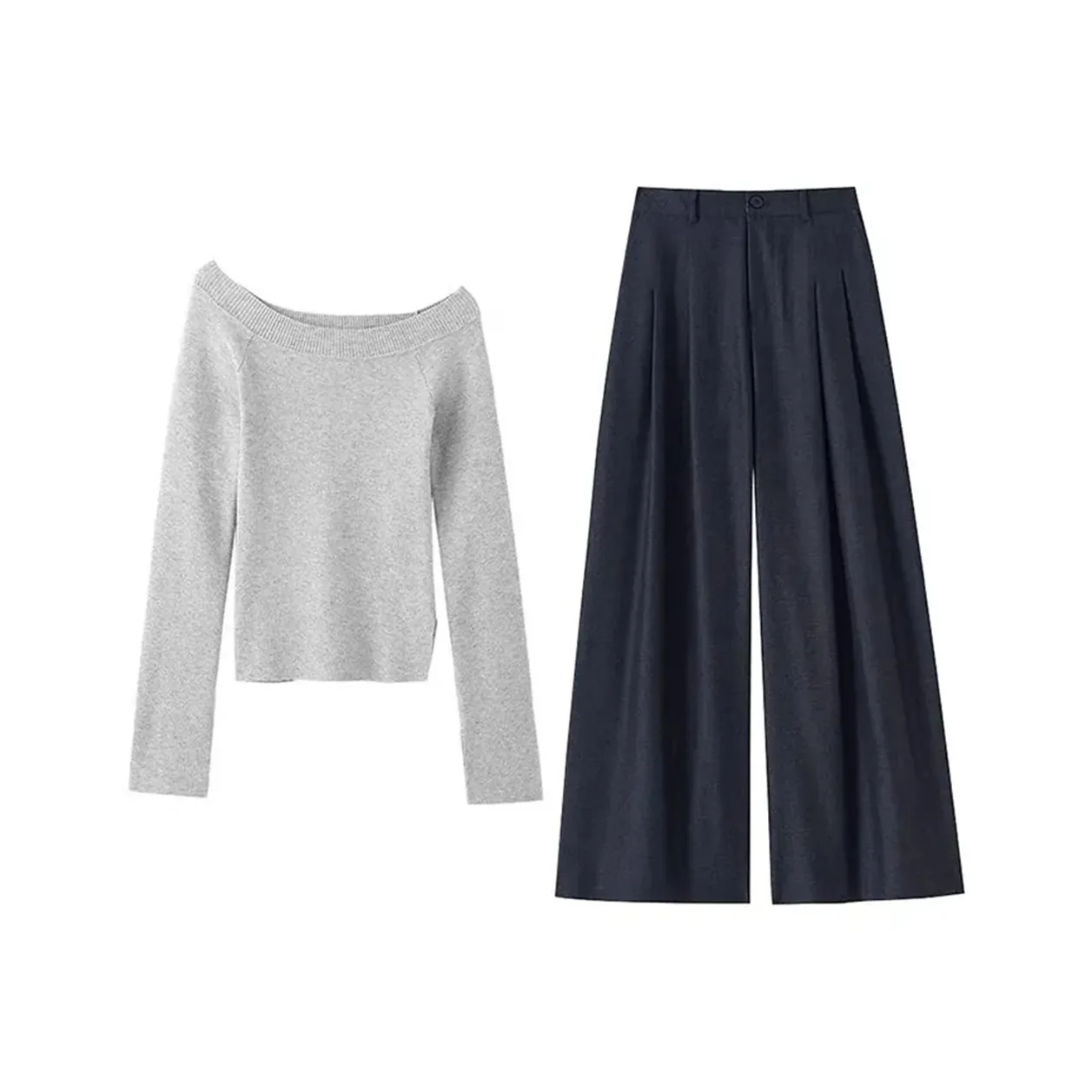 COVER TIME Серый топ + Черные штаны Женские Повседневные костюмы