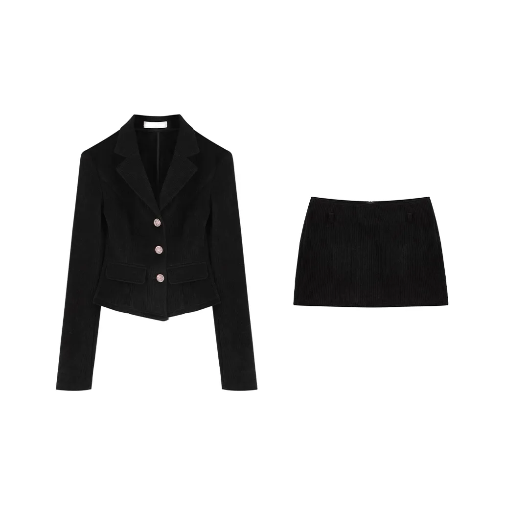 PAZZO Черный Бизнес Костюм + Черная Юбка Женские Комплекты с Юбкой