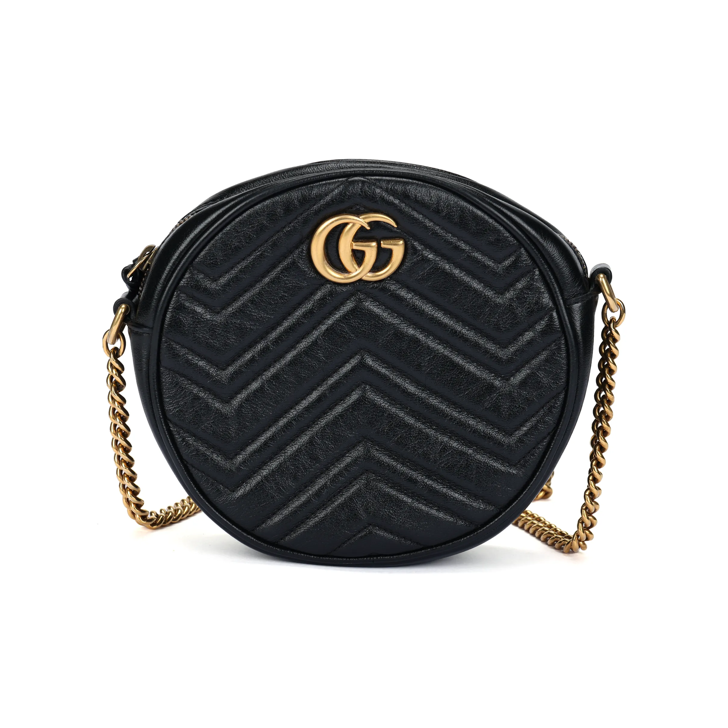 GUCCI GG Marmont Leather Round Bag, Shoulder Bag, Crossbody Bag Mini Women's Black